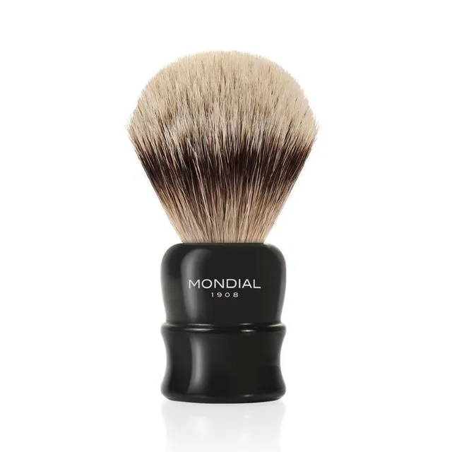 mondial-1908-crosby-pennello-da-barba-in-resina-nera-con-tasso-silvertip image 1