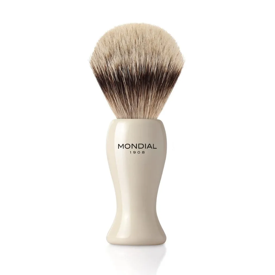 mondial-1908-tower-pennello-da-barba-resina-avorio-tasso-silvertip image 1