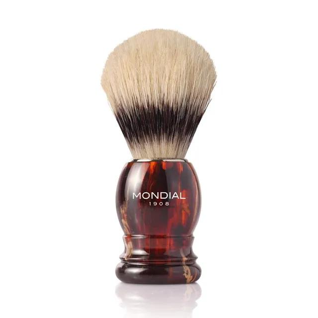 mondial-1908-pennello-da-barba-boston-imitazione-tartaruga-in-pura-setola-sbianc image 1