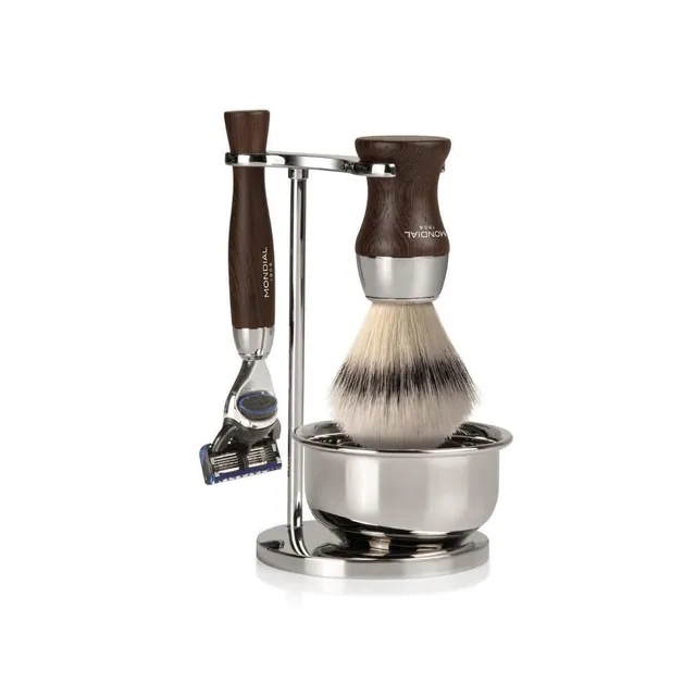 mondial-1908-heritage-set-da-barba-weng-super-badger-con-supporto-e-rasoio image 1