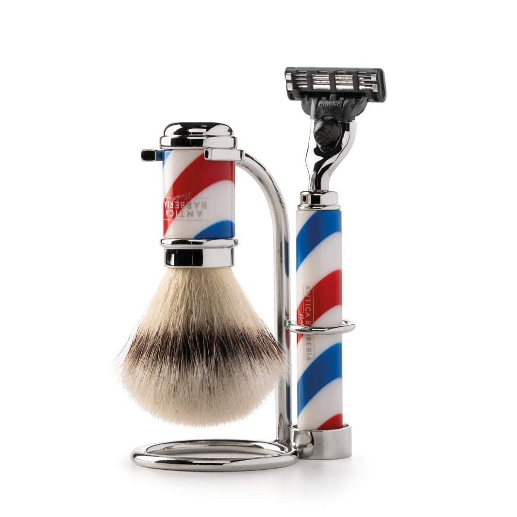 mondial-1908-set-pennello-e-rasoio-collezione-barbiere-barber-pole-resina-e-meta image 4