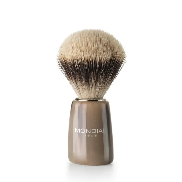 mondial-1908-pennello-corno-di-bue-naturale-levigato-con-tasso-silvertip-20mm image 1