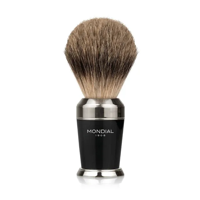 mondial-1908-premium-pennello-da-barba-super-badger-resina-nera-e-cromo image 1
