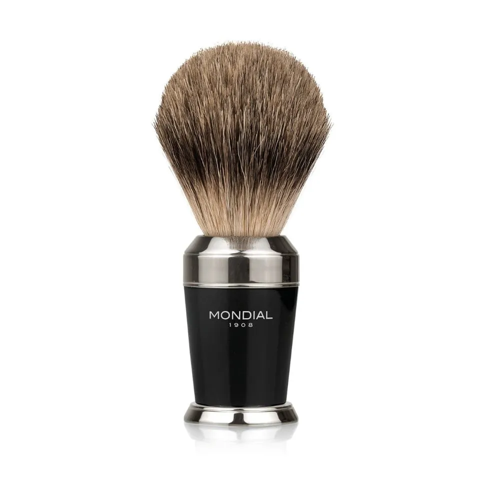 mondial-1908-premium-pennello-da-barba-super-badger-resina-nera-e-cromo image 1