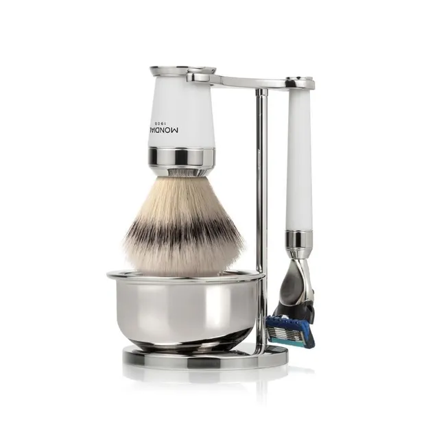 mondial-1908-premium-bianco-set-barba-4-pezzi-super-badger-rasoio-ciotola image 1