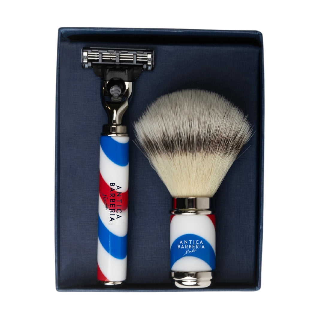 mondial-1908-set-pennello-e-rasoio-collezione-barbiere-barber-pole-resina-e-meta image 3