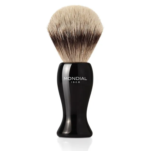mondial-1908-bolton-pennello-da-barba-resina-nera-con-tasso-silvertip image 1
