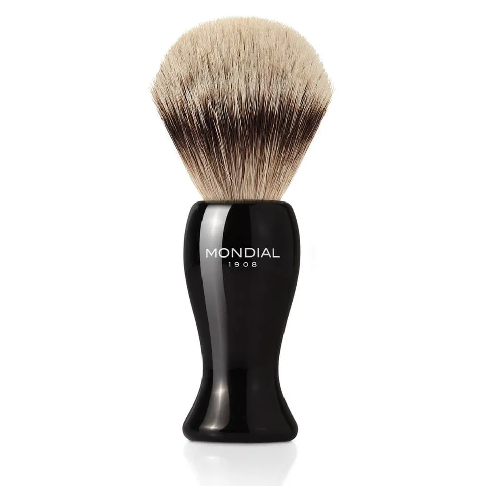 mondial-1908-bolton-pennello-da-barba-resina-nera-con-tasso-silvertip image 1