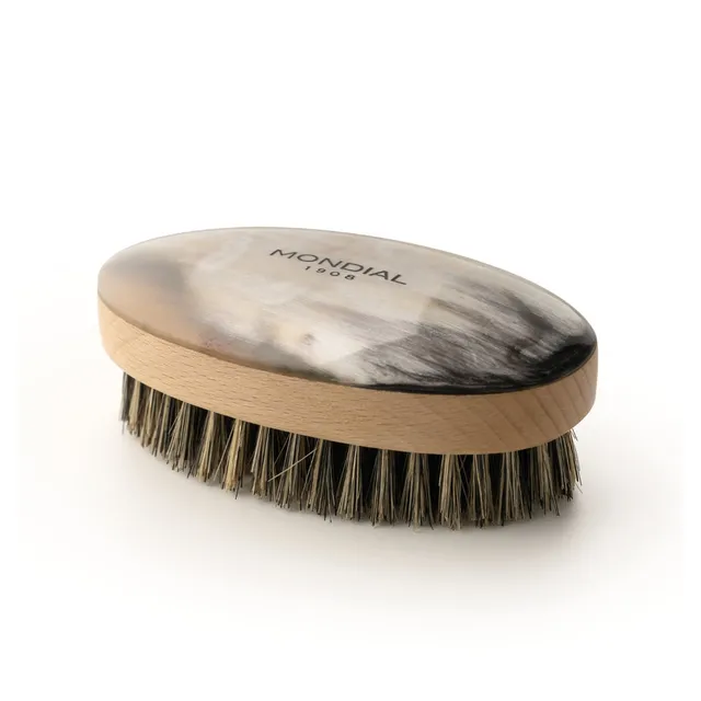 mondial-1908-spazzola-da-barba-ovale-in-corno-naturale-120mm-setola-nera image 1