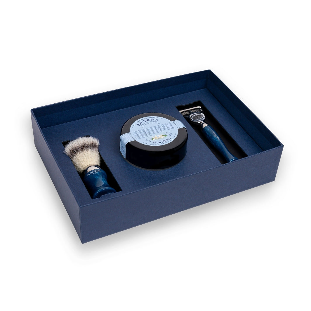 mondial-1908-heritage-set-rasatura-3-pezzi-resina-blu-con-crema-zagara image 1