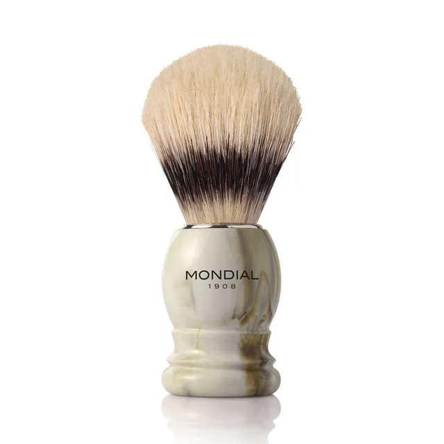 mondial-1908-pennello-da-barba-boston-marmo-bianco-setola-sbiancata image 1