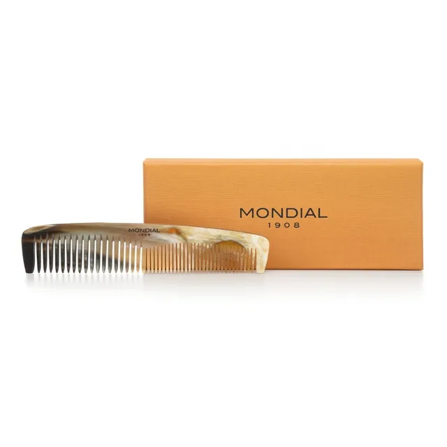 mondial-1908-pettine-tascabile-corno-naturale-doppia-dentatura-163-mm-con-custod image 1