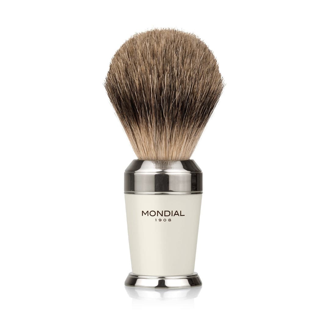 mondial-1908-premium-pennello-da-barba-resina-bianca-e-cromo-super-badger image 1
