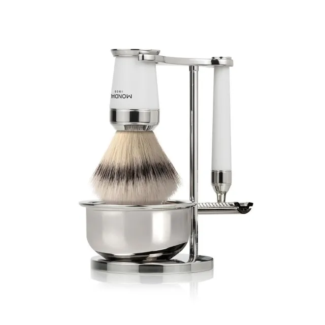 mondial-1908-set-da-barba-premium-bianco-4-pezzi-con-pennello-super-badger-rasoi image 1