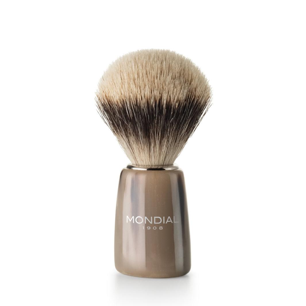 mondial-1908-pennello-corno-di-bue-naturale-levigato-con-tasso-silvertip-20mm image 1
