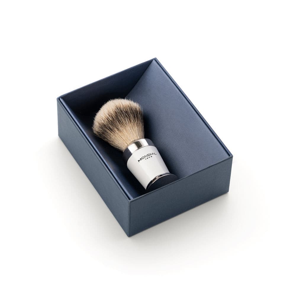 mondial-1908-premium-pennello-da-barba-resina-bianca-e-cromo-super-badger image 2