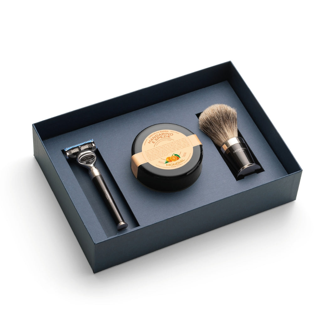 mondial-1908-set-regalo-luxury-premium-nero-3-pezzi-rasoio-pennello-crema-barba image 1