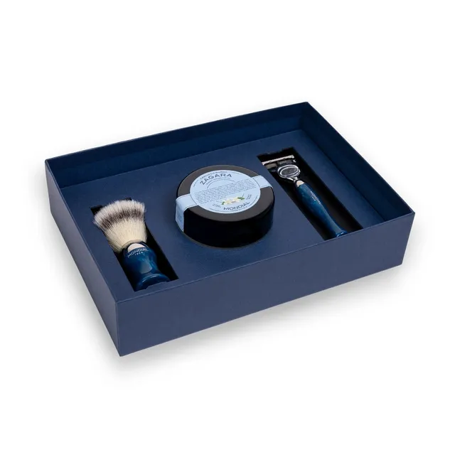 mondial-1908-heritage-set-rasatura-3-pezzi-resina-blu-con-crema-zagara image 1