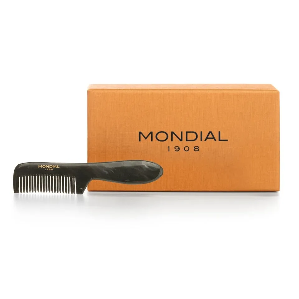 mondial-1908-pettine-barba-in-corno-naturale-con-manico-95mm image 1