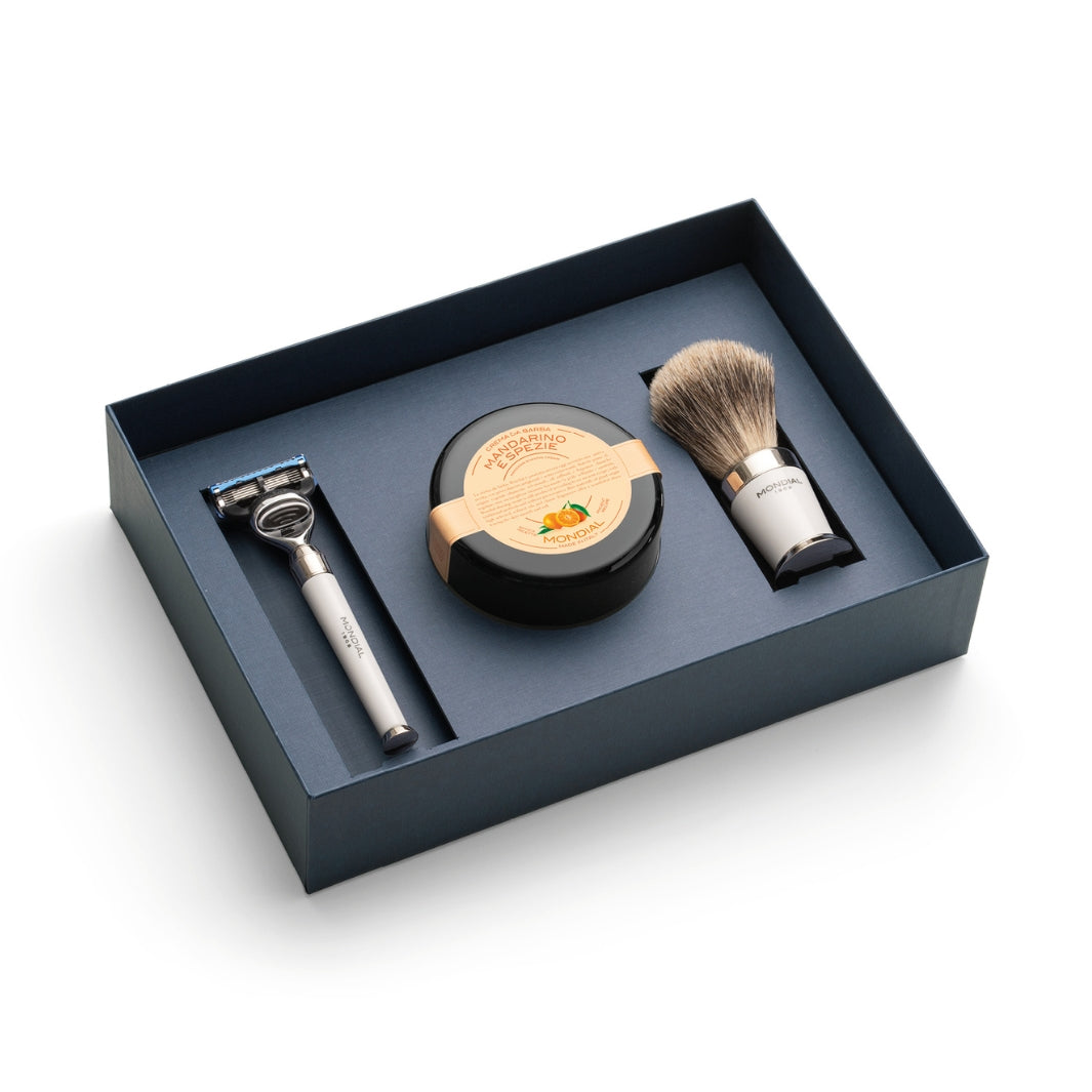 mondial-1908-set-regalo-luxury-premium-bianco-con-pennello-best-badger-e-rasoio image 1